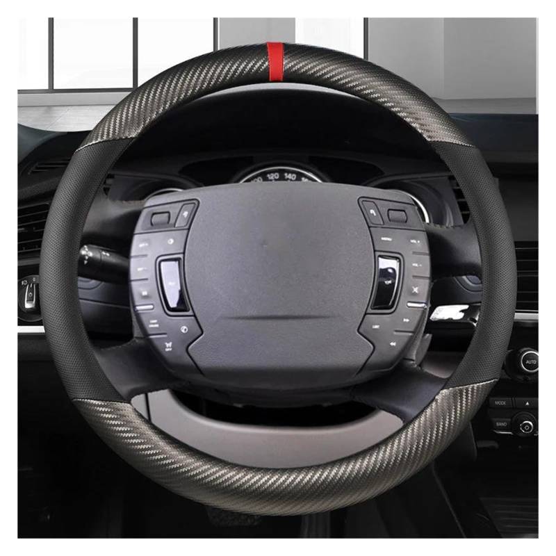 AJKSTDPV Lenkrad Schützen Für Citroen C4 Für Aircross C5 Für Aircross C3-XR C4 Für Picasso C4 C5 C6 Auto Lenkrad Abdeckung Carbon Faser + Leder Auto Lenkradbezug(Grey O Shape) von AJKSTDPV