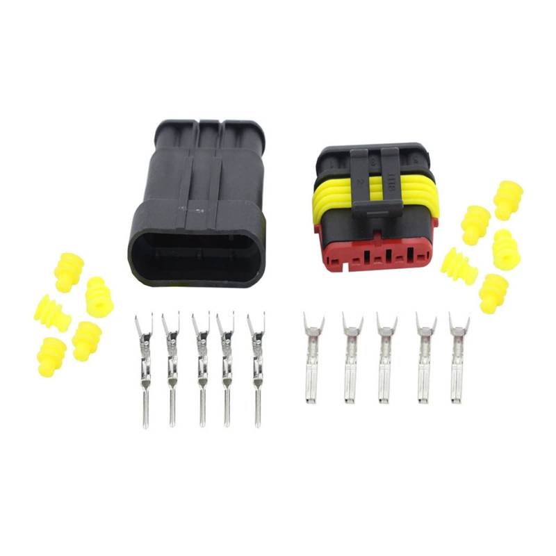 2-5sets Kit 2 Pin 1/2/3/4/5/6 Pins Weg Ampere Superdichtung wasserdichte elektrische Draht-Anschlüsse Stecker Compatible with Auto Wasserdichtes Stecker(5Pins,2Pcs) von AJOHBM