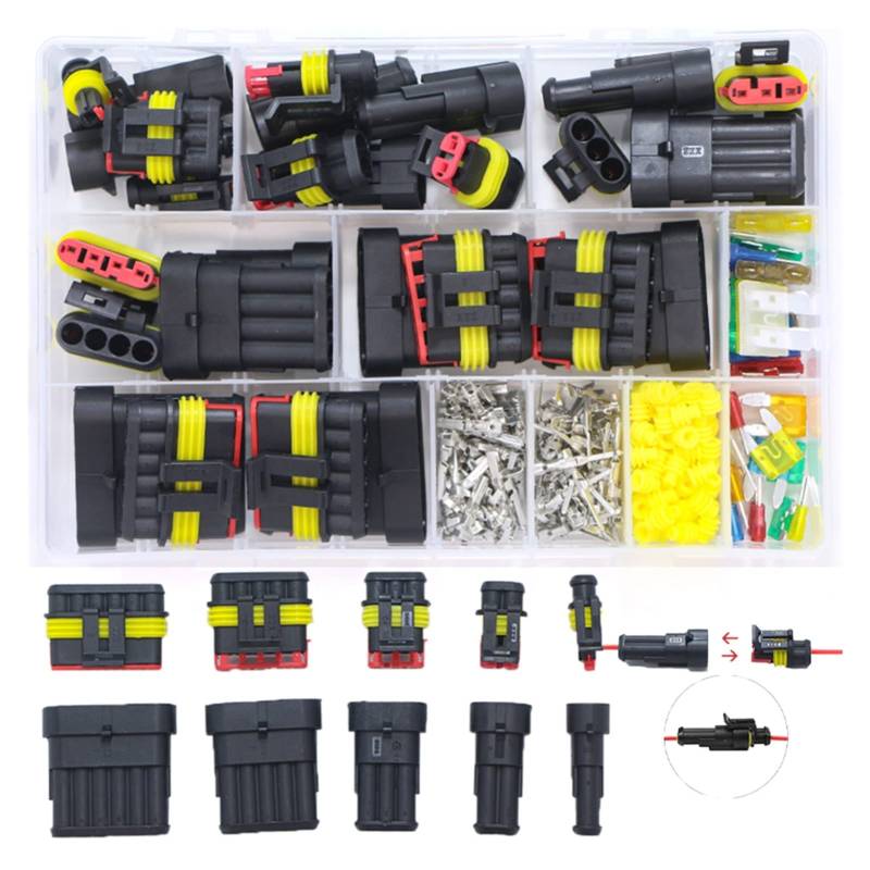 AJOHBM 240 stücke Dropship HID wasserdichte Anschlüsse 1/2/3/4 Pin 26 Sets Auto Elektrische Draht Stecker Stecker LKW Harness 300V 12A(240pcs) von AJOHBM