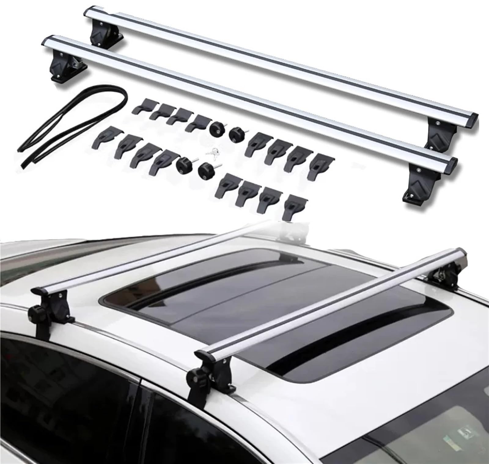 Dachträger 2PCS Abschließbare Dachreling Rack Dachgepäck Limousine Querstangen Querstangen Aluminium Für Peugeot 208 Auto-Gepäckträger von AJQBRMB