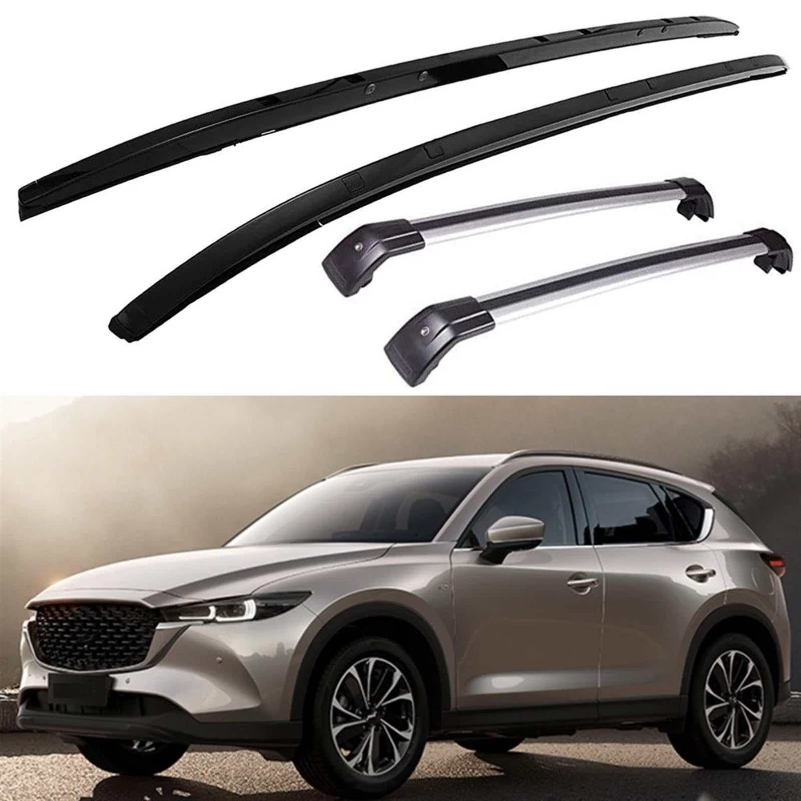 Dachträger Dachrelingträger, Träger, Querträger, Querträger, 4 Stück, Für Mazda, Für CX-5, Für CX5 2017 2018 2019 2020 2021 2022 Auto-Gepäckträger von AJQBRMB