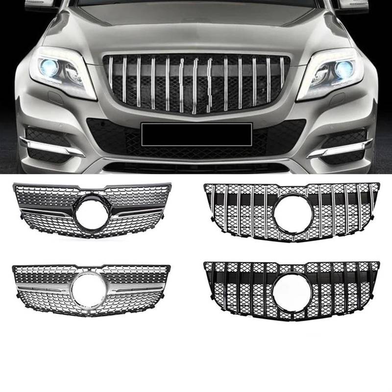 Haubengitter Für Benz Für GLK Klasse X204 2013 2014 2015 Auto Stoßstange Haube Mesh Front Grill Oberen Racing Schwarz/Silber Grille Racing-Kühlergrill(Silber) von AJQBRMB