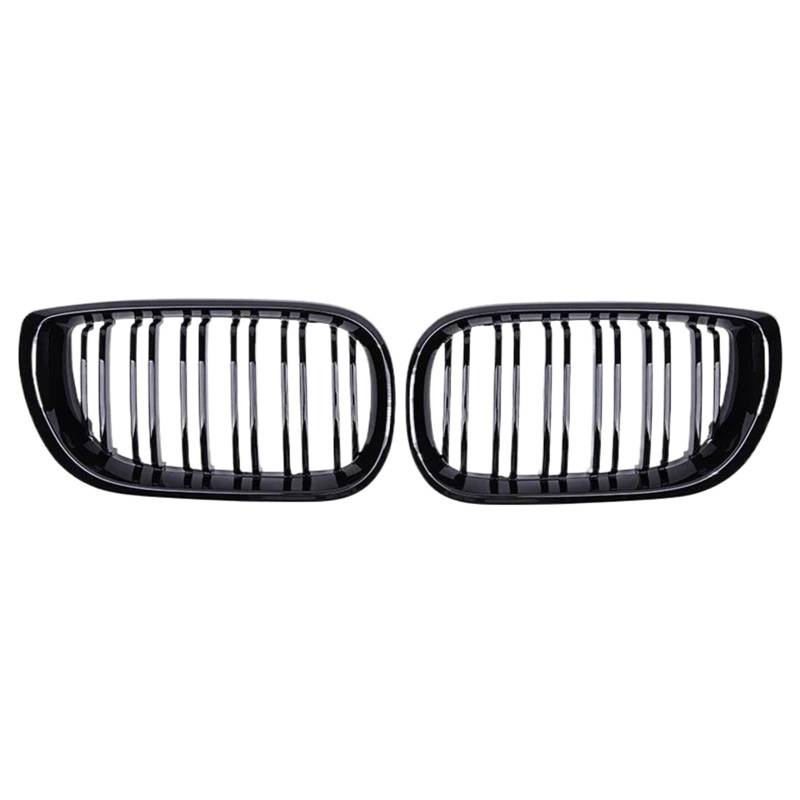 Haubengitter Für E46 3er-Serie 2002 2003 2004 2005 4-Türer Nierengrills Kühlergrill Racing Grill Auto Frontstoßstangengitter ABS Dual Line Racing-Kühlergrill(Gloss Black) von AJQBRMB