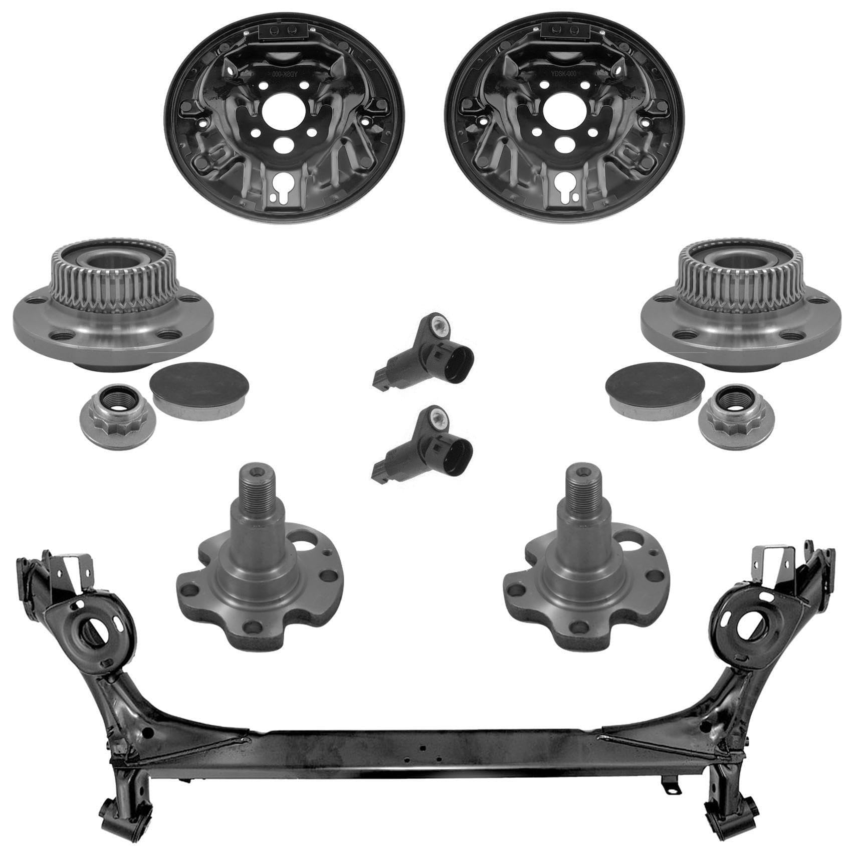 1x Hinterachskörper 2x Radlager 2x ABS-Sensor 2x Achszapfen 2x Ankerblech Hinterachse links rechts von AJS Parts