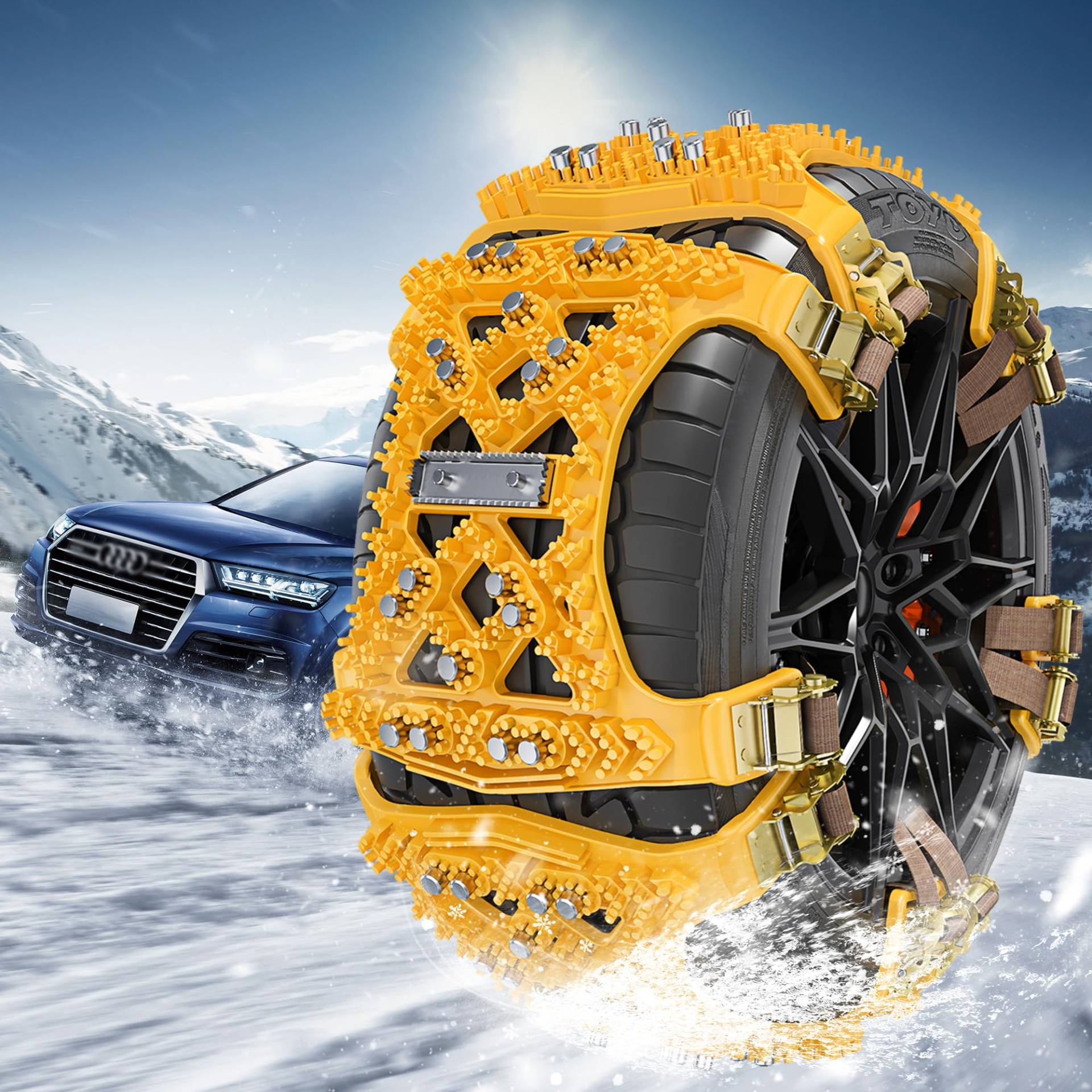 Schneeketten, 6 Stück Snow Chains für Auto SUV PKW mit Reifenbreite 165-265 mm, Snow Chains für meisten PKW LKW SUV von AJVV