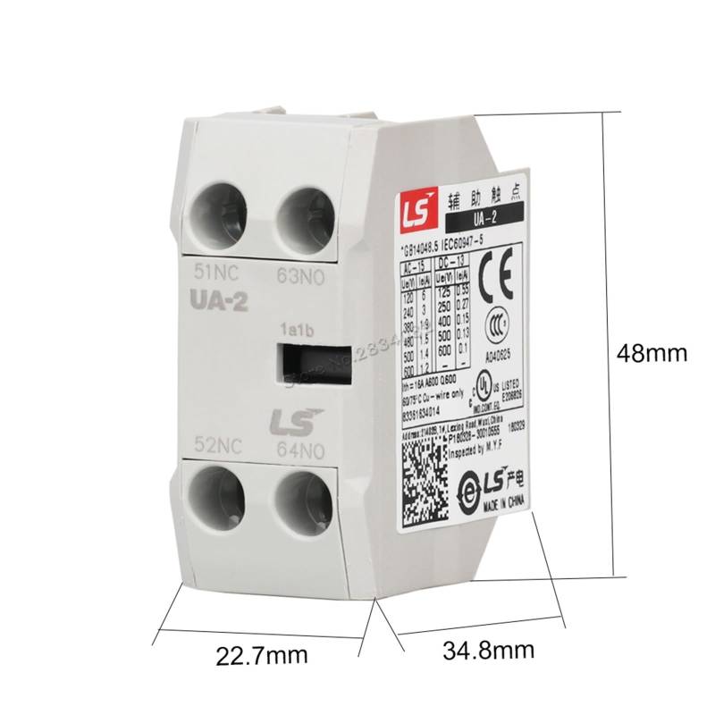 Kontaktmodul 1NO + 1NC 2NO 2NC, Hilfskontaktblock vorne für Schalter UA-2, Hilfsschalter LS Electric (2NC) von AKDDNZX