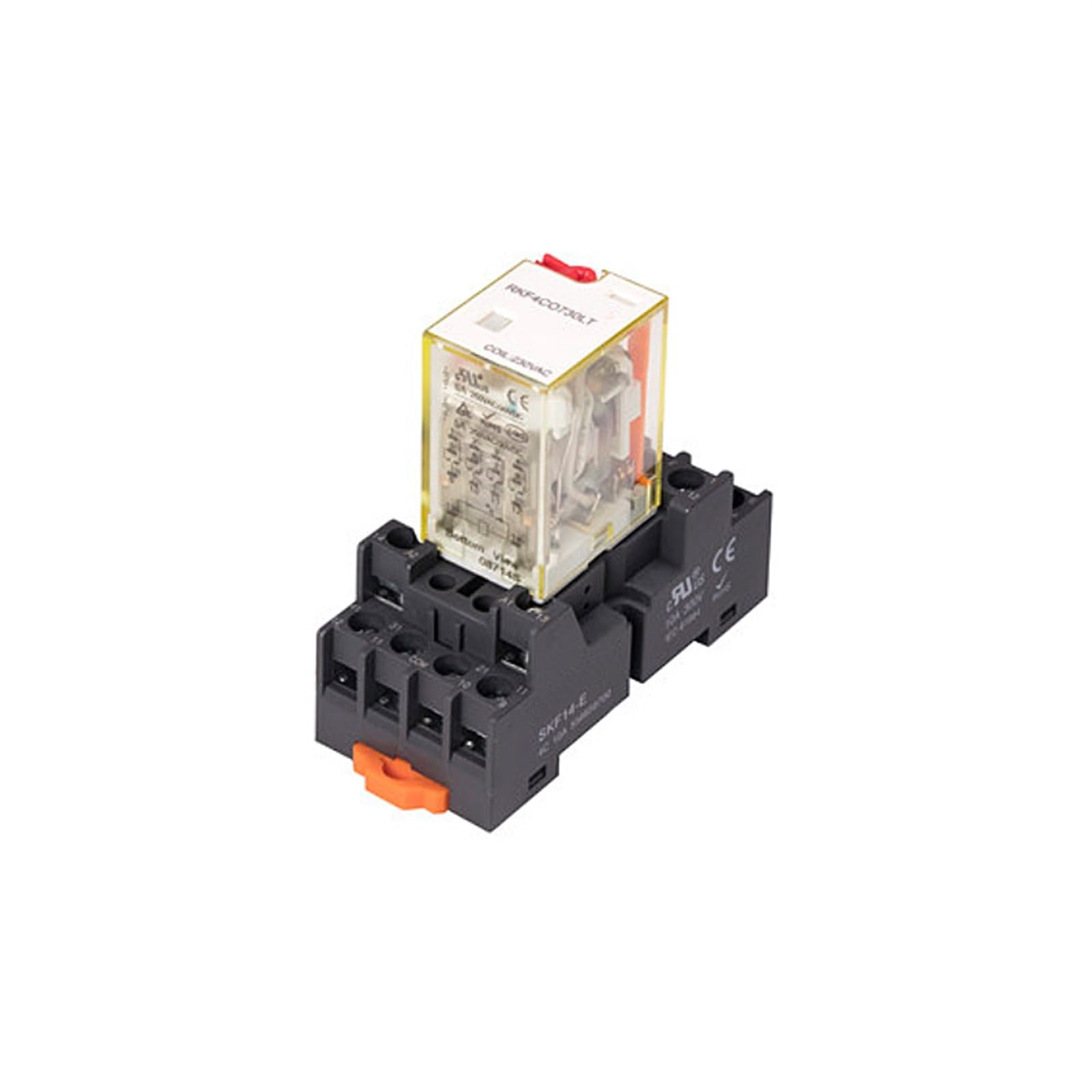 Steckbares Miniatur-Leistungszwischenrelais + mit Sockel RKF4C Set 6A 14 Fuß 4NO4NC Elektromagnetisches Relais DC24 AC230(4CO730LT SKF14 E) von AKDDNZX