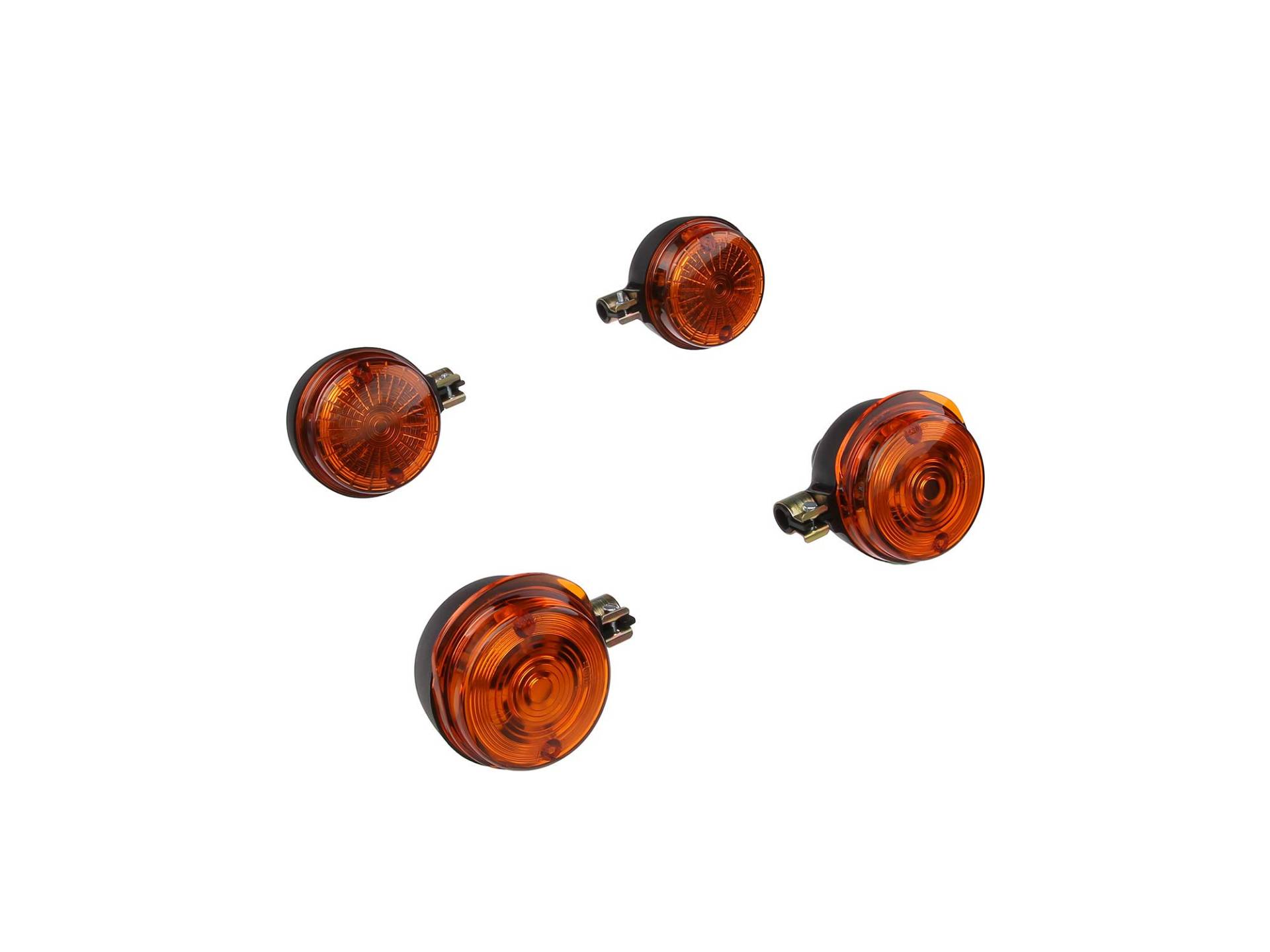 MZA Set: 4 Blinker rund in Schwarz mit orangenem Glas - Simson S50, S51, S70, SR50, SR80, MZ ETZ, TS von MZA