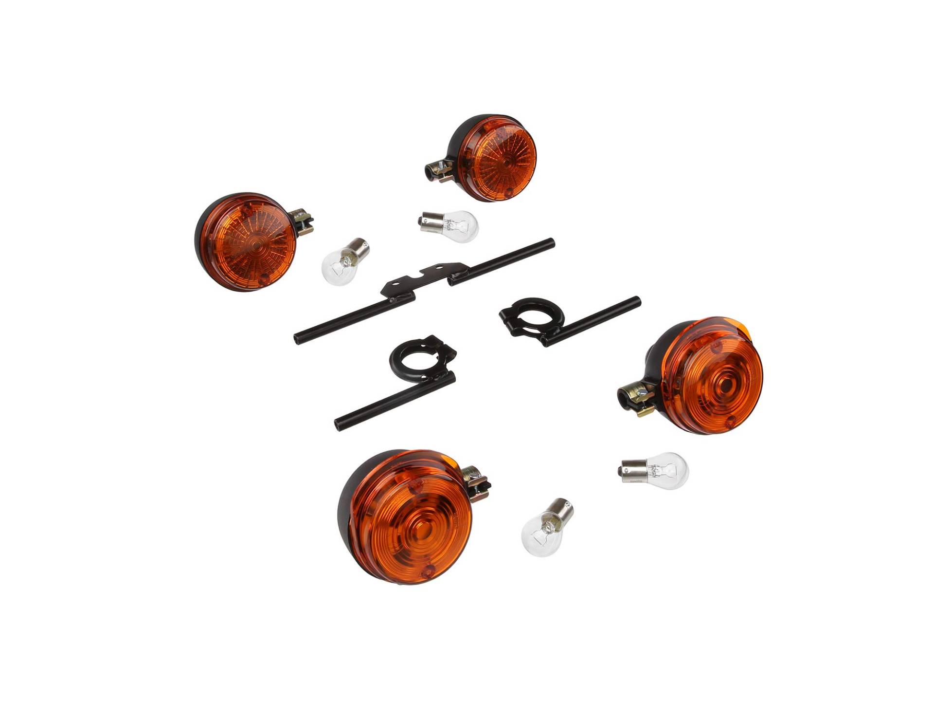 AKF Set: 4 Blinker rund komplett, 12V Lampen und Blinkerträger schwarz - für Simson S50, S51, S70 von AKF