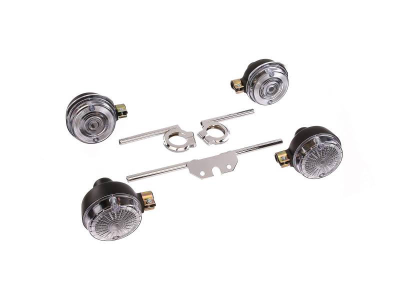 AKF Set: 4 weiße Blinker rund, komplett inkl. Blinkerträger chrom - für Simson S50, S51, S70 von AKF