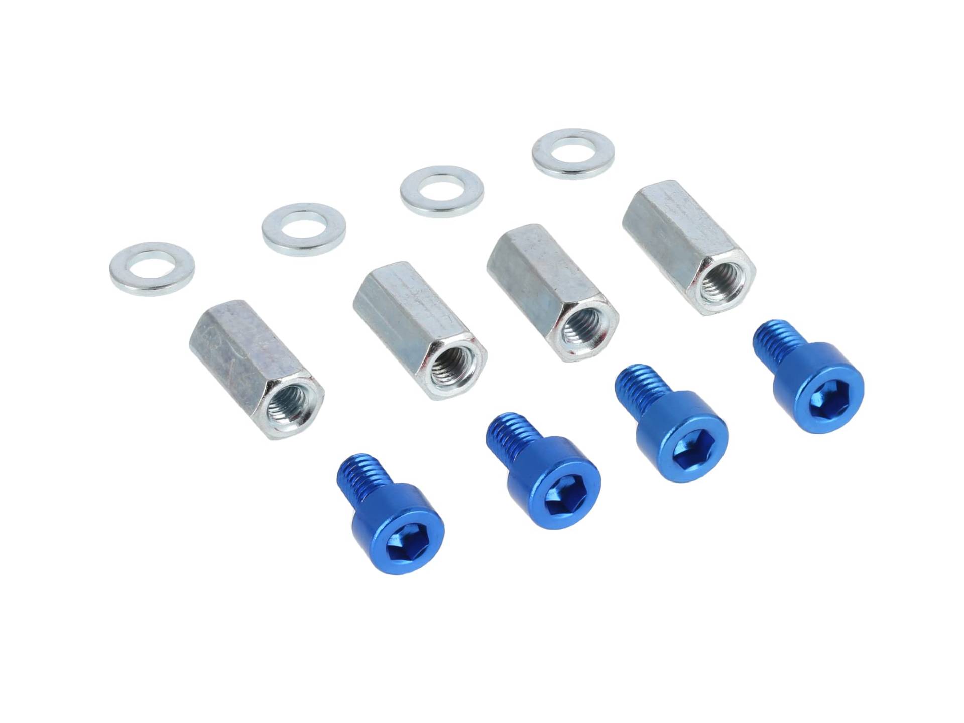 Set: 4x Aluminium-Schrauben Blau + Langmuttern + Scheiben, für Zylinderkopf - für Simson S50, S51, S53, S70, S83, KR51 Schwalbe, SR4 Spatz, St von AKF