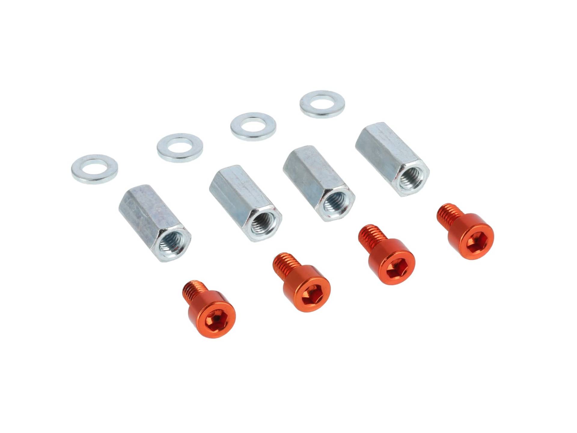 Set: 4x Aluminium-Schrauben Orange + Langmuttern + Scheiben, für Zylinderkopf - für Simson S50, S51, S53, S70, S83, KR51 Schwalbe, SR4 Spatz, Star, S von AKF