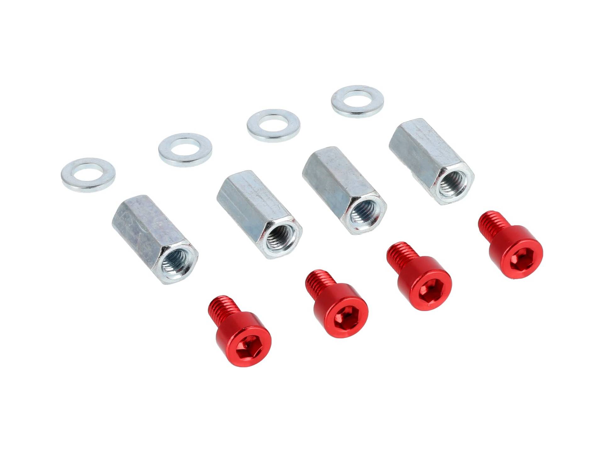 Set: 4x Aluminium-Schrauben Rot + Langmuttern + Scheiben, für Zylinderkopf - für Simson S50, S51, S53, S70, S83, KR51 Schwalbe, SR4 Spatz, Star, Sper von AKF