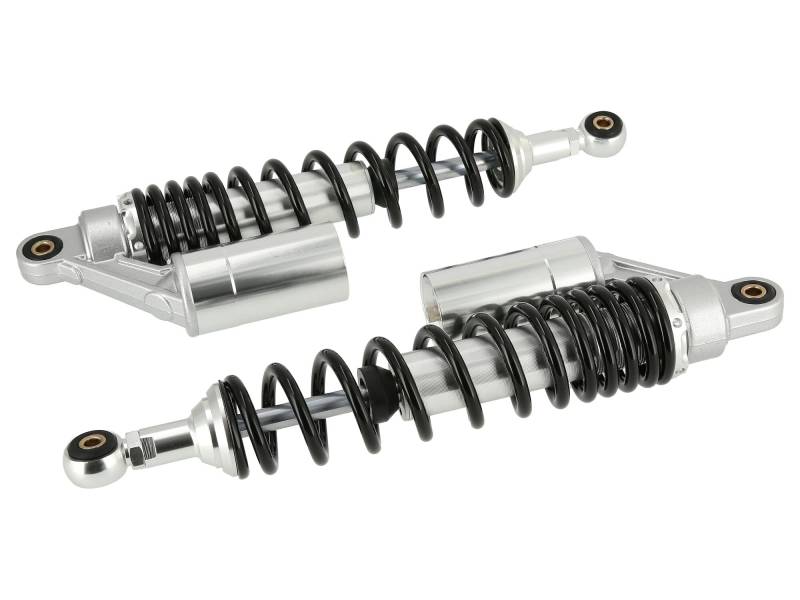 Set: Tuning-Federbeine 360mm, mit externen Ausgleichsbehälter, Schwarz/Silber - für Simson S50, S51, S70 von AKF