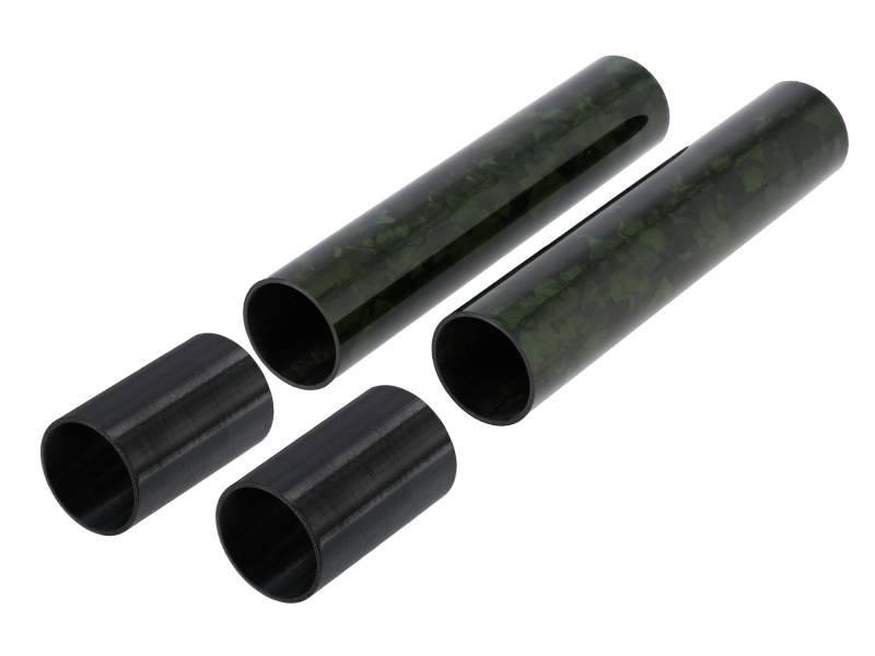 Set: 2x Cover für Telegabelholme + Verlängerung, Forged-Carbon - Grün - für Simson SR50, SR80 von AKF