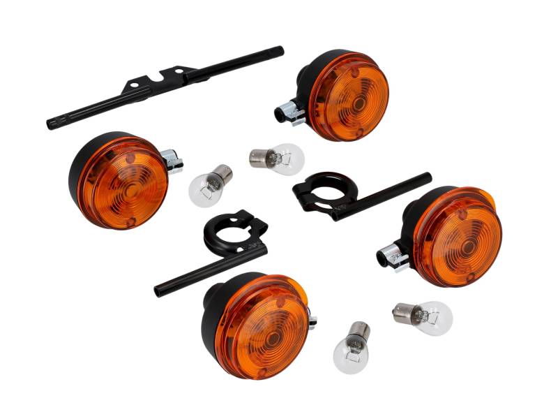 Set: 4 Blinker rund komplett, + 6V Lampen und Blinkerträger schwarz - für Simson S50, S51, S70 von AKF