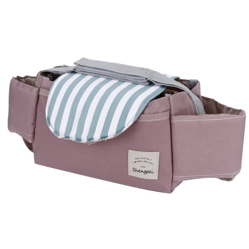 Kinderwagentasche mit Baummuster und Getränkehalter, Universelle Aufbewahrungstasche, Wickeltaschen, Kinderwagen-Lage-Zubehör für Kinderwagen (mintfarbene Streifen) von AKLOSIPY