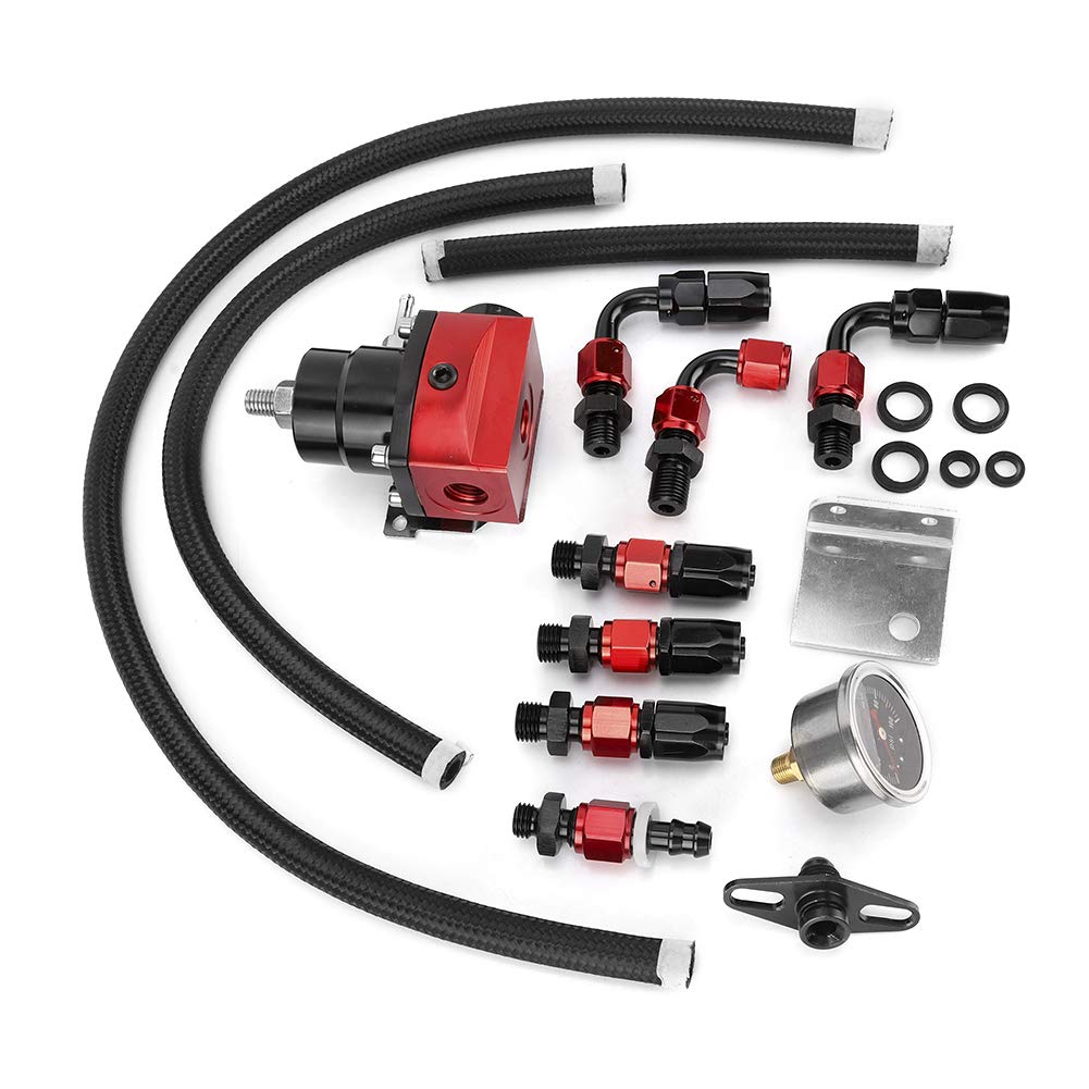 Kraftstoffdruckregler-Set mit Manometer 00 PSI – Universeller Kraftstoffdruckregler für Autos Zur Kontrolle (Schwarz und Rot) von AKLOSIPY