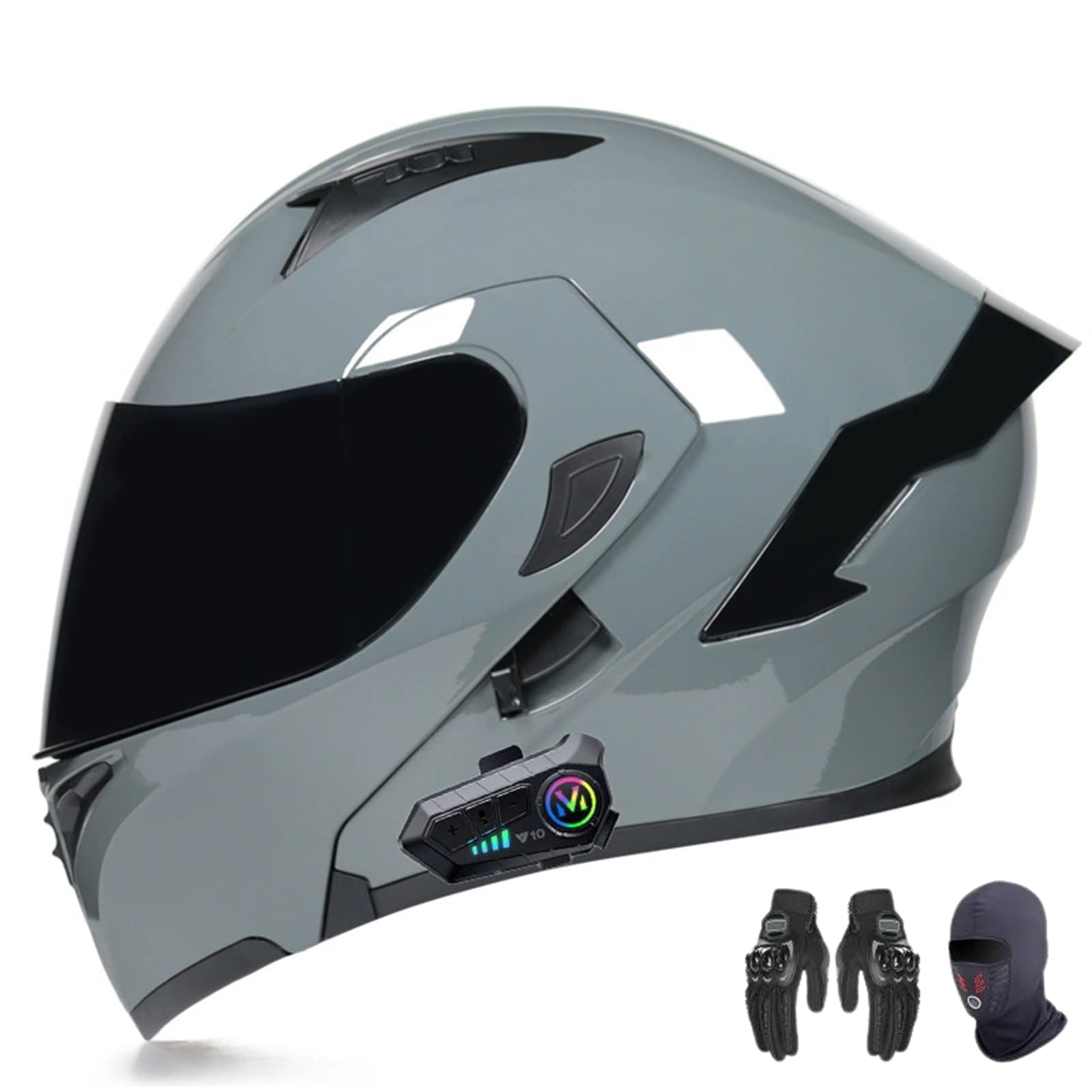 AKPHBKFG Klapphelm mit Bluetooth, Modularer Integralhelm mit Doppel-Sonnenblende, Motorradhelm, Unisex-Helm, DOT/ECE-Zertifiziert C,L=56-57CM von AKPHBKFG