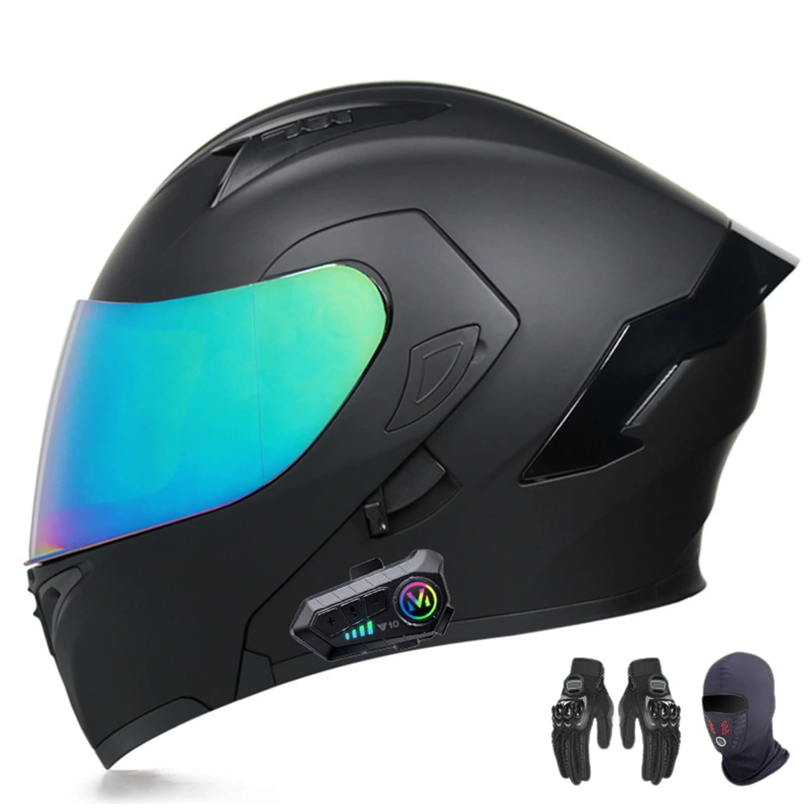 AKPHBKFG Klapphelm mit Bluetooth, Modularer Integralhelm mit Doppel-Sonnenblende, Motorradhelm, Unisex-Helm, DOT/ECE-Zertifiziert F,XXL=60-61CM von AKPHBKFG