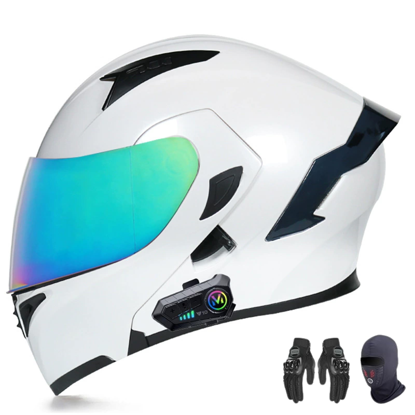 AKPHBKFG Klapphelm mit Bluetooth, Modularer Integralhelm mit Doppel-Sonnenblende, Motorradhelm, Unisex-Helm, DOT/ECE-Zertifiziert G,M=54-55CM von AKPHBKFG