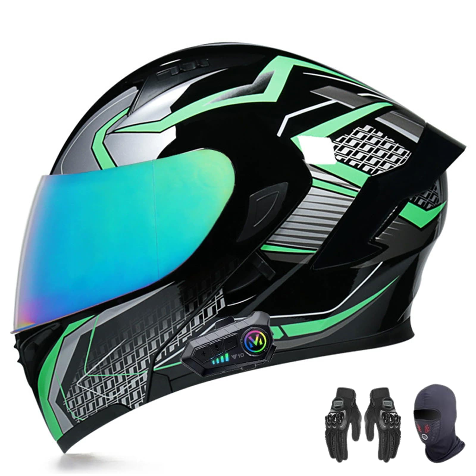 AKPHBKFG Klapphelm mit Bluetooth, Modularer Integralhelm mit Doppel-Sonnenblende, Motorradhelm, Unisex-Helm, DOT/ECE-Zertifiziert L,XL=58-59CM von AKPHBKFG