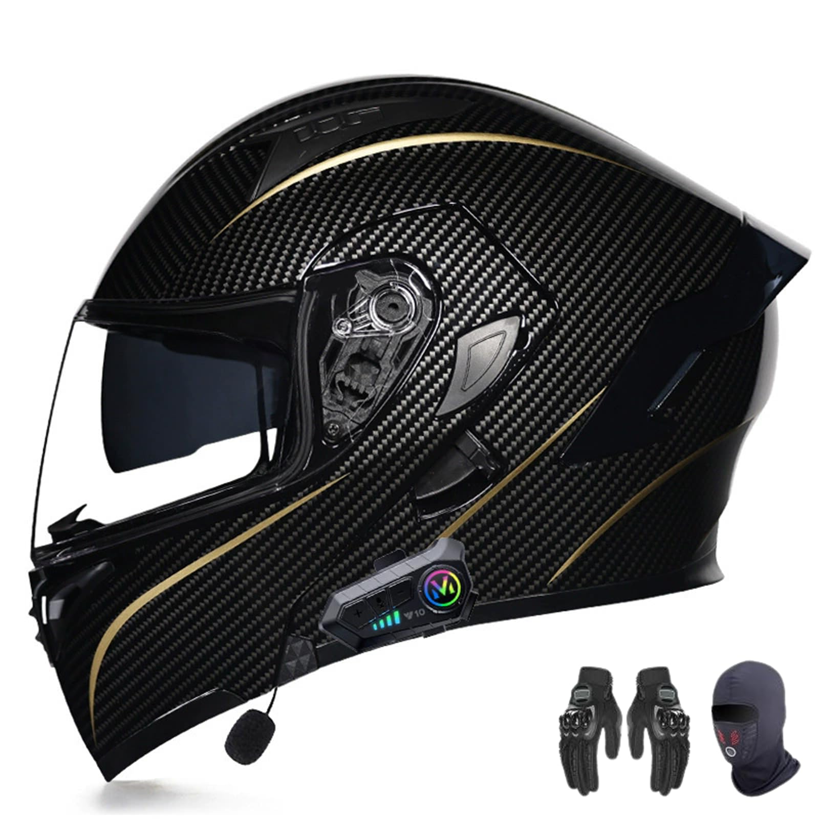 AKPHBKFG Modularer Bluetooth-Motorradhelm, DOT/ECE-geprüft, Klapphelm, mehrere Belüftungslöcher, integrierte Dual-Stereo-Lautsprecher für Erwachsene, Männer und Frauen K,L=56-57CM von AKPHBKFG