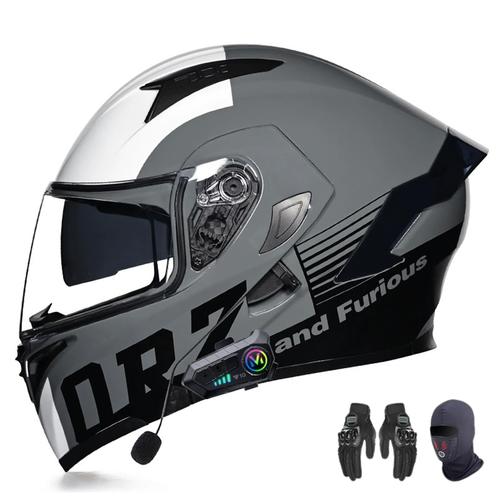 AKPHBKFG Modularer Bluetooth-Motorradhelm, DOT/ECE-geprüft, Klapphelm, mehrere Belüftungslöcher, integrierte Dual-Stereo-Lautsprecher für Erwachsene, Männer und Frauen L,L=56-57CM von AKPHBKFG