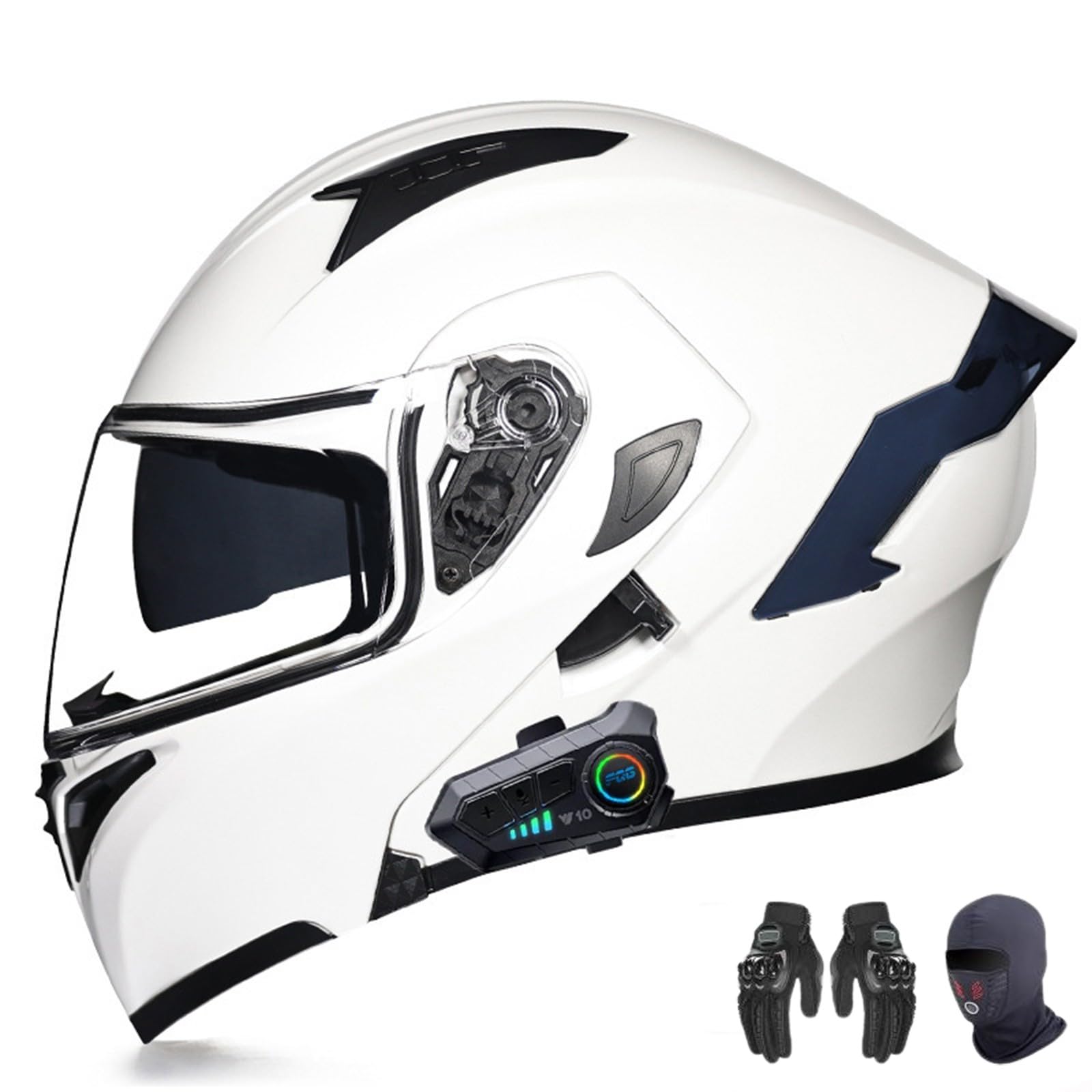 AKPHBKFG Modularer Bluetooth-Motorradhelm, ECE-geprüft, integrierter Integralhelm, mit Doppelvisier, modularer Klapphelm vorne, für Erwachsene Männer und Frauen A,XXL=60-61CM von AKPHBKFG