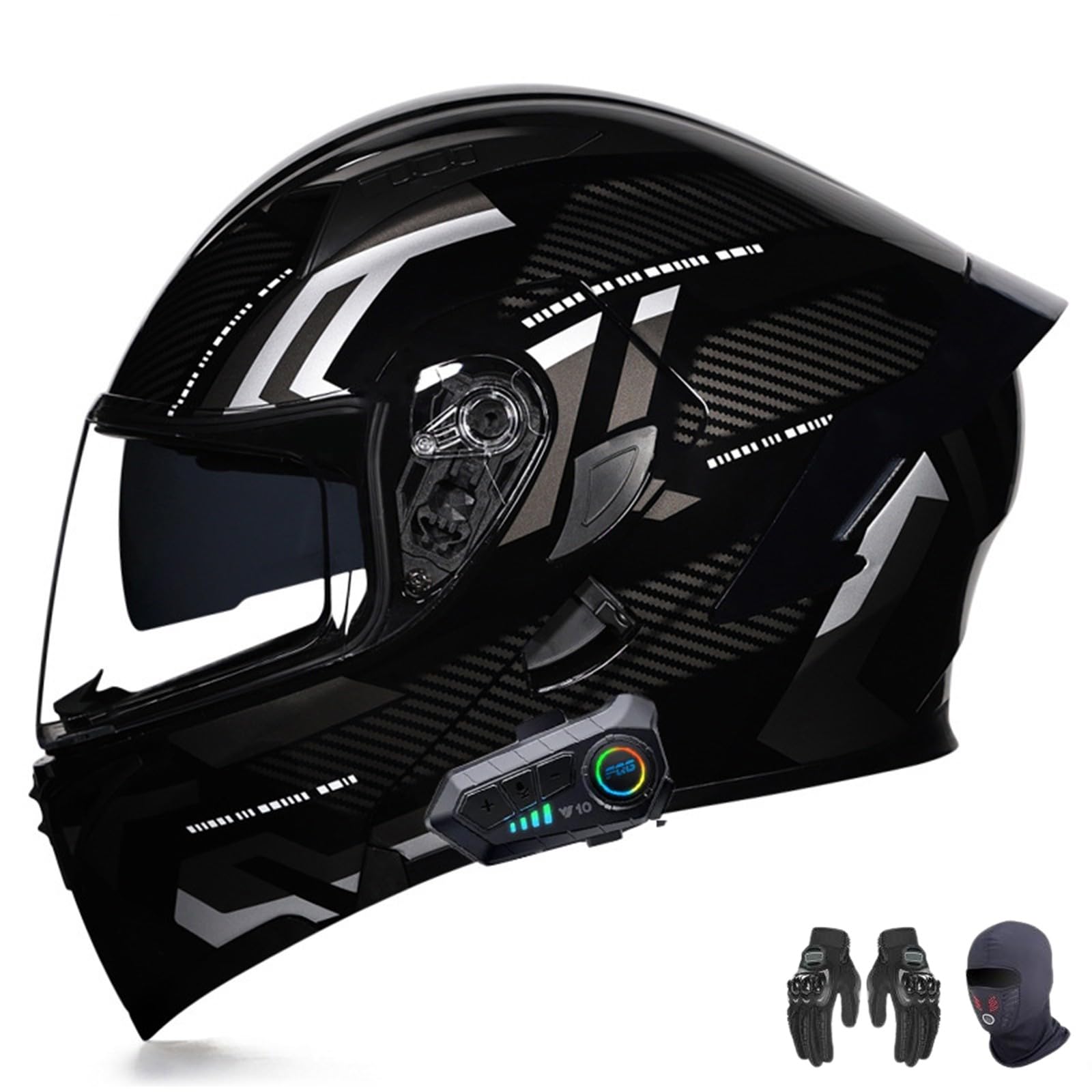 AKPHBKFG Modularer Bluetooth-Motorradhelm, ECE-geprüft, integrierter Integralhelm, mit Doppelvisier, modularer Klapphelm vorne, für Erwachsene Männer und Frauen F,M=54-55CM von AKPHBKFG