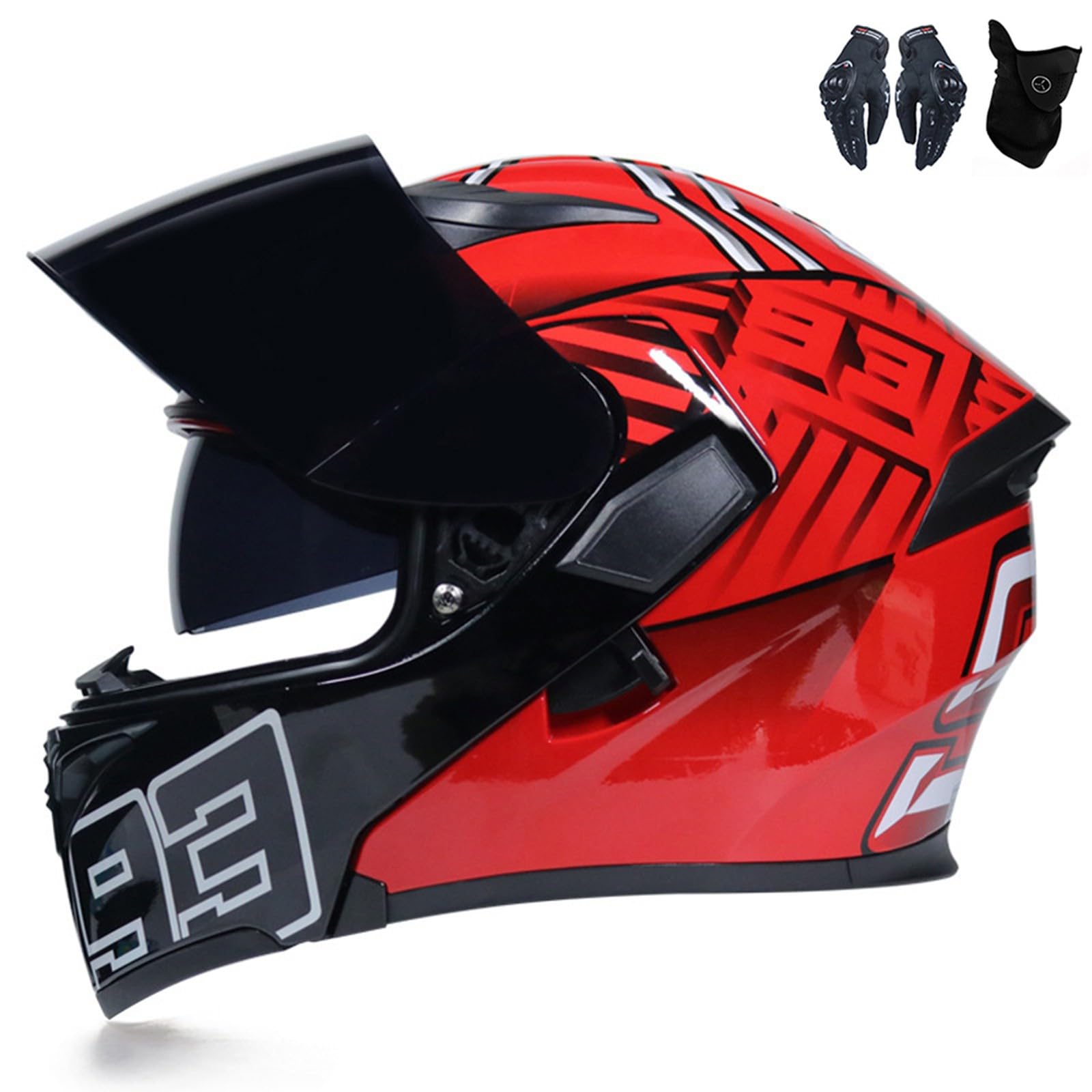 Integralhelm zum Hochklappen, modularer Motorradhelm, integriertes Motorrad-Doppelvisier für Erwachsene, Männer und Frauen, Moped-Straßenrennhelm, DOT/ECE-geprüft C,L=59-60CM von AKPHBKFG