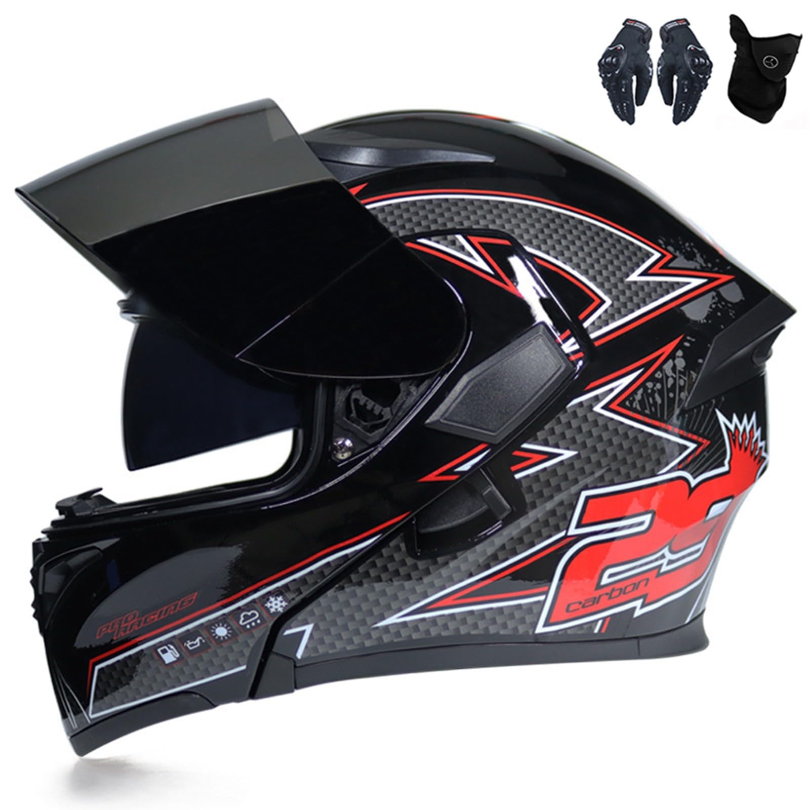 Integralhelm zum Hochklappen, modularer Motorradhelm, integriertes Motorrad-Doppelvisier für Erwachsene, Männer und Frauen, Moped-Straßenrennhelm, DOT/ECE-geprüft F,XL=61-62CM von AKPHBKFG