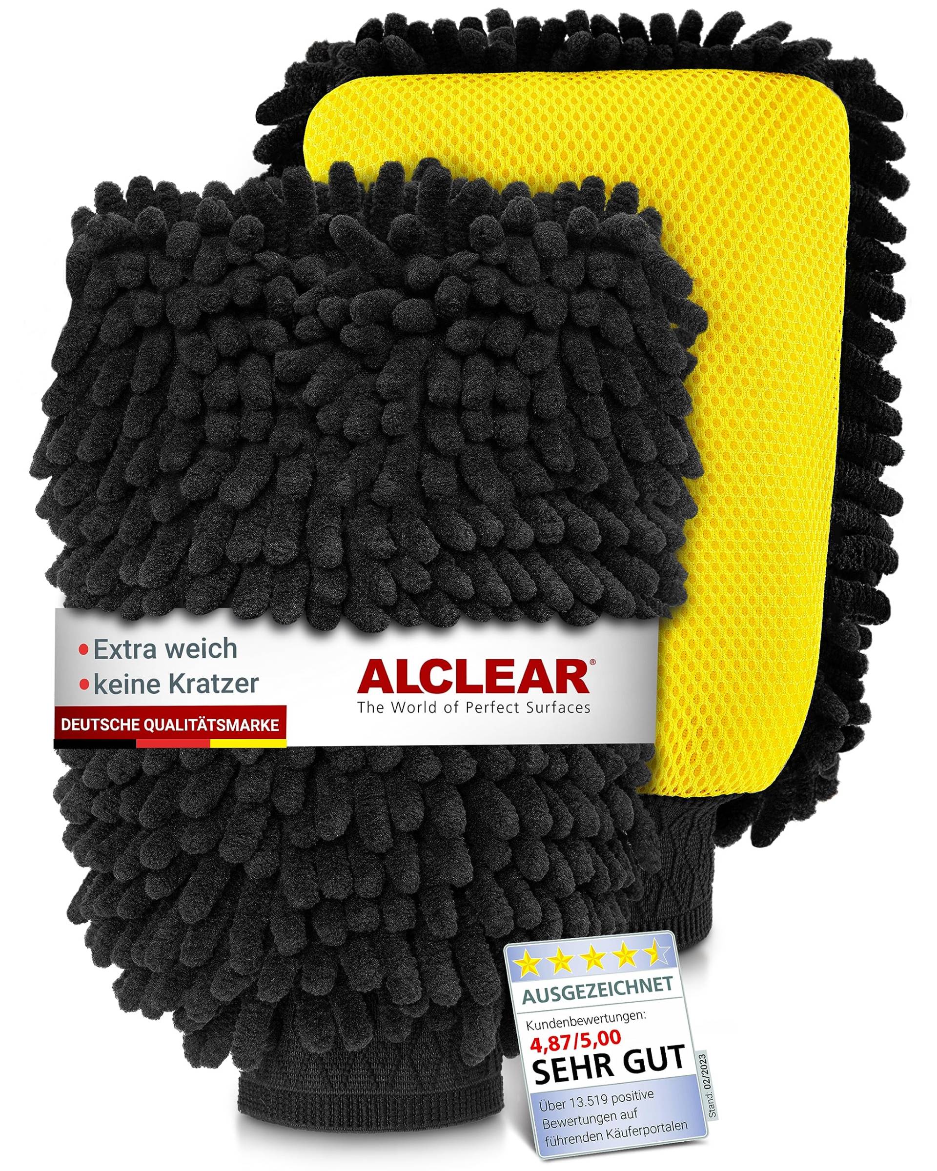 ALCLEAR Zottel Waschhandschuh Auto - 2er Set - Premium Mikrofaser Auto Waschhandschuh für optimale Autopflege - 100% kratzfrei & schonend - Chenille Mikrofaser Handschuh Auto - Saugstark & weich von ALCLEAR