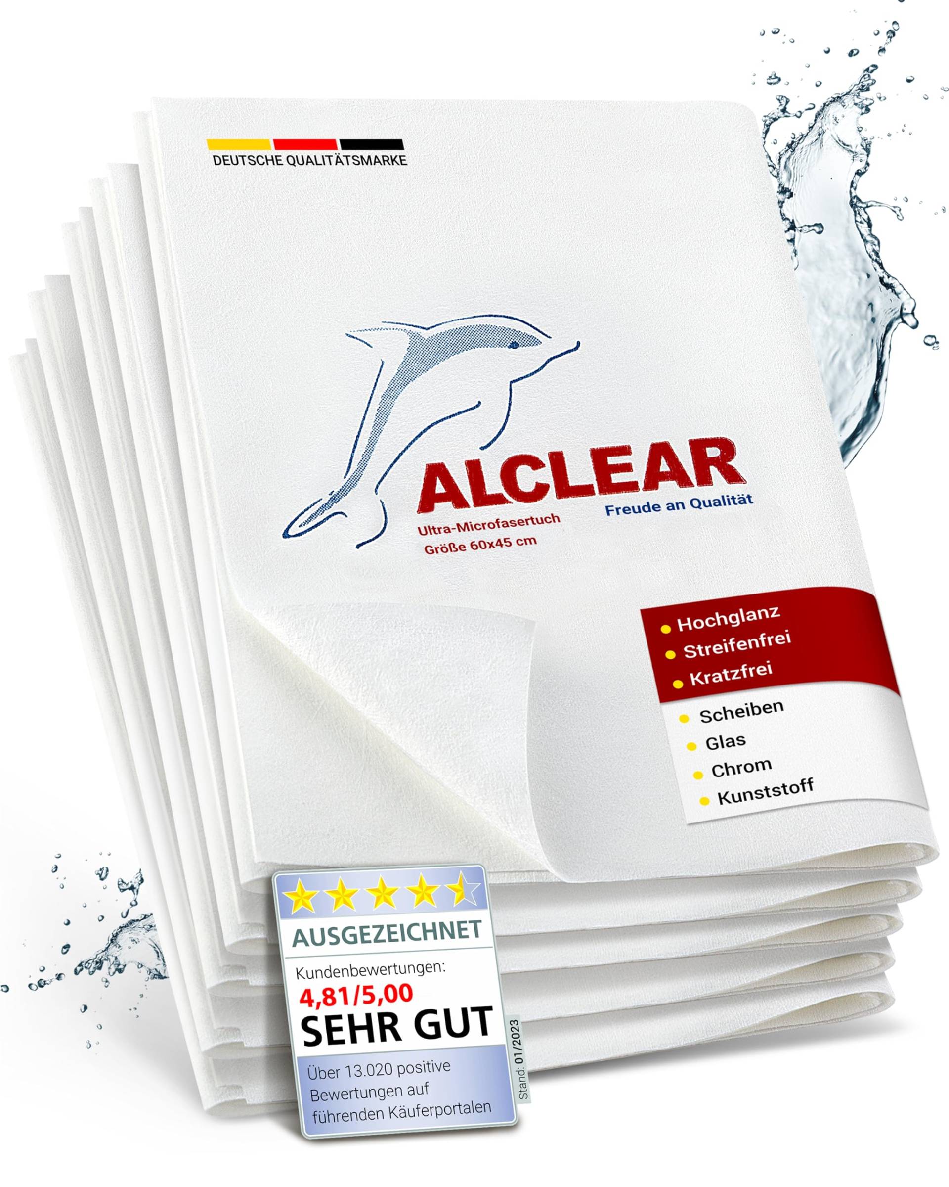 5er Set ALCLEAR Ultra-Microfaser Fenstertuch Scheibentuch 60x45 cm wei� von ALCLEAR