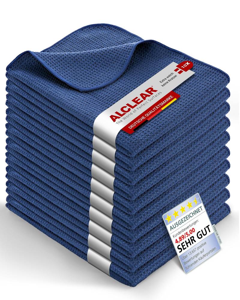 ALCLEAR 820901_10 Saugstarkes Microfasertuch Trockenwunder, 10 St. 60x40 cm Waffeltuch, zieht Wasser ohne Kratzer u. Schlieren - perfekt für Auto, Motorrad, Küche, Gläser, Geschirr, Gastro - Navy von ALCLEAR