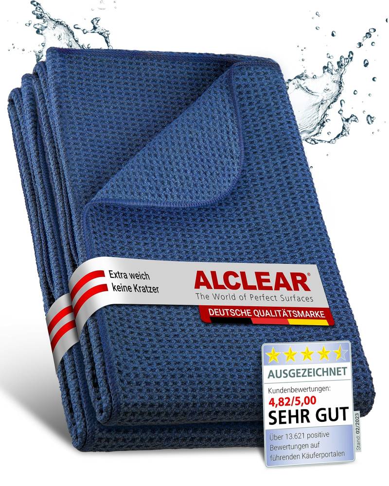 ALCLEAR Auto Trockentuch Waffeltuch - 2er Set - Premium Mikrofasertücher Auto extra saugstark - 60x40cm - Kratzfreies Trocknen vor Autopolitur & nach Felgenbürste - Mikrofaser Trockentuch – Blau von ALCLEAR