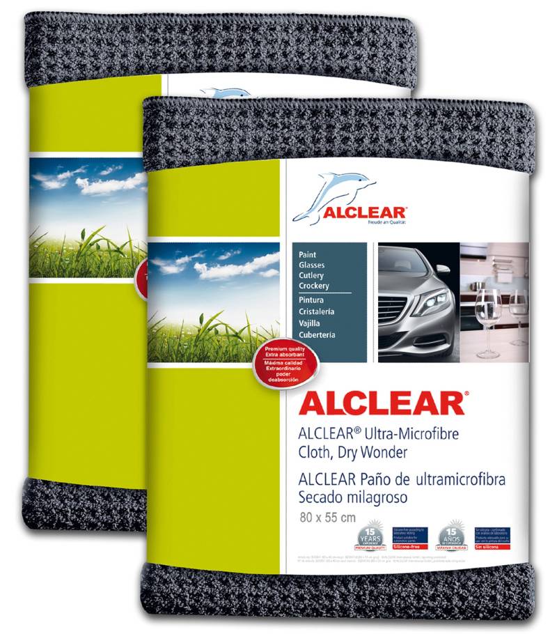 ALCLEAR 820901M Microfasertuch, Trockenwunder, 80 x 55 cm, anthrazitgrau 2 Stück von ALCLEAR