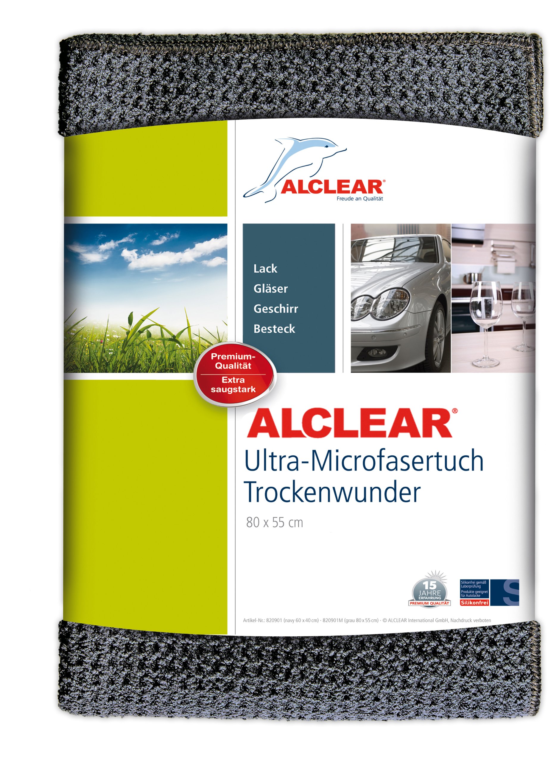 ALCLEAR Auto Trockentuch XXL Waffeltuch - Premium Mikrofasertuch Auto extra saugstark - 80x55cm - Kratzfreies Trocknen vor Autopolitur & nach Felgenbürste - Mikrofaser Trockentuch – Grau von ALCLEAR