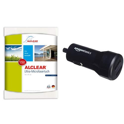 ALCLEAR 950001 Microfaser Fenstertuch - ideal als Scheibentuch zum Putzen von Auto, Haushalt, Fenster & Chrom - 40x45 cm, weiss AmazonBasics - Kfz-Ladegerät für Apple- & Android-Geräte, USB-Anschluss: 2 Eingänge, 4,8 Ampere / 24 W, Schwarz von ALCLEAR