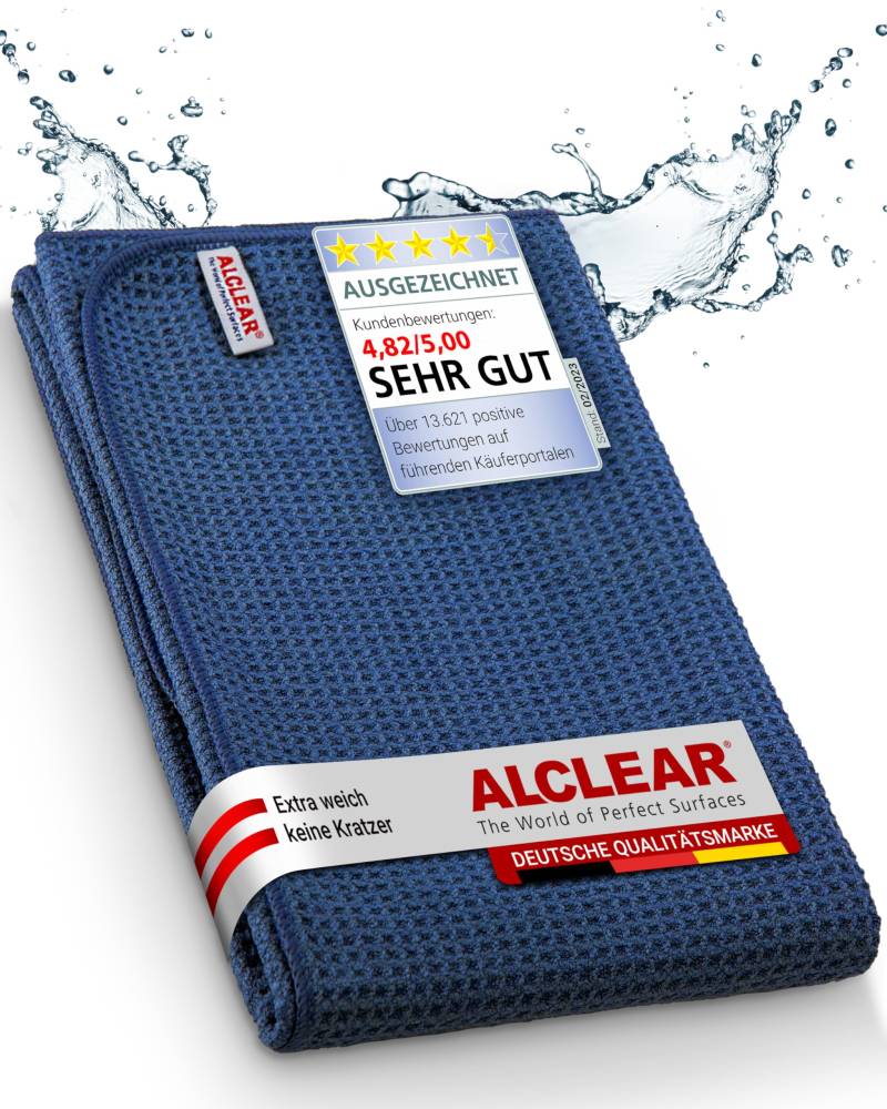 ALCLEAR Auto Microfasertuch Trockenwunder für Autopflege, Autolack, Motorrad, Küche u. Haushalt – Microfaser Geschirrtuch - weiches Trockentuch - 60x40 cm blau von ALCLEAR