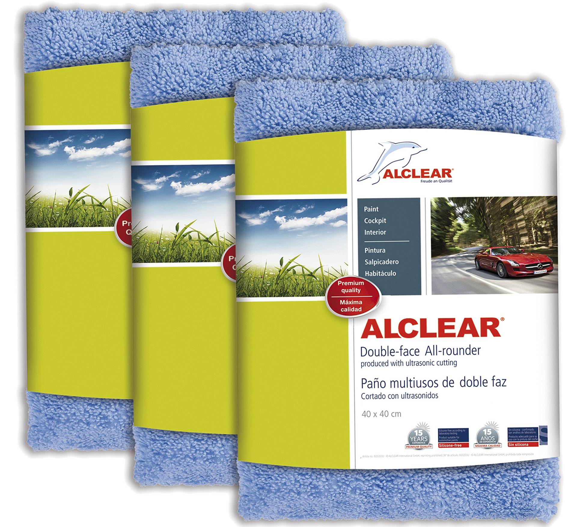 ALCLEAR Poliertücher 2-seitiger Allrounder für Auto Motorrad & Poliermaschine, Detaillierung Mikrofaser Poliertuch Set, 3er Set, saugfähig 40x40 cm blau. von ALCLEAR