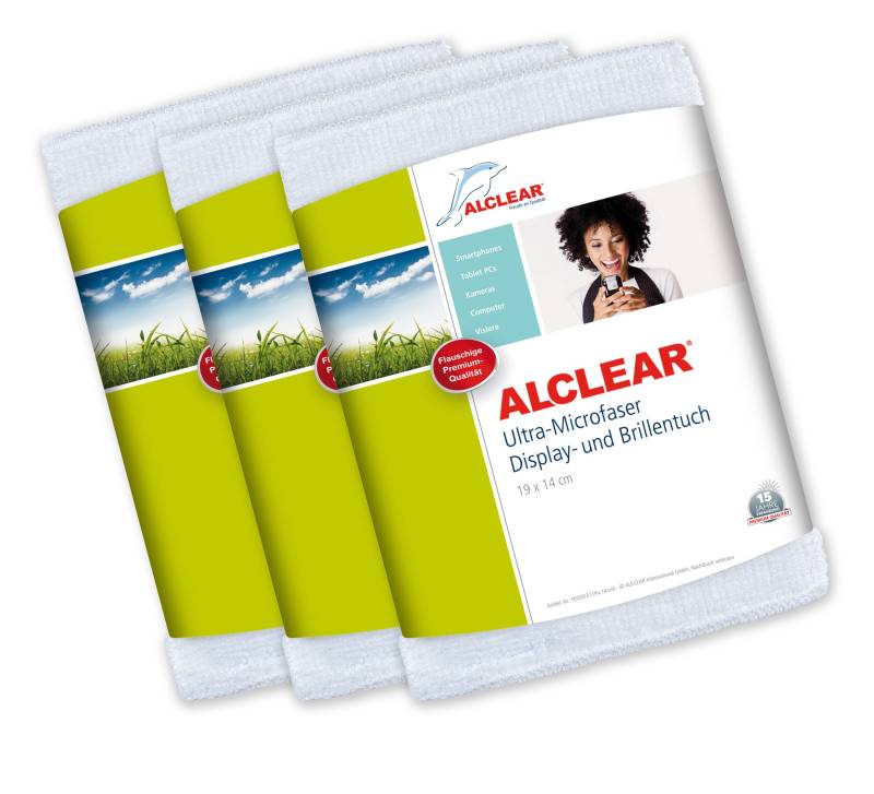 PREISVORTEIL! 3er Set ALCLEAR Display Spezialtücher (weiß) aus Ultra-Microfasern für Apple iPhone, iPod, iPad und andere Touchscreen Geräte v. Nokia, Samsung, HTC, Blackberry, LG, Motorola etc. (Tücher) von ALCLEAR