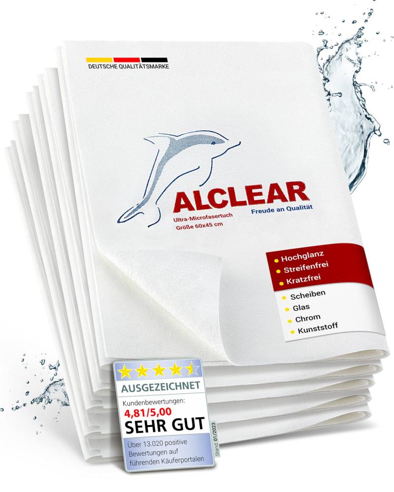 ALCLEAR 5er Set Ultra-Microfaser Fenstertücher Scheibentuch 40x45 cm weiß ("Das Wundertuch") Glastuch Kristalltuch Gläserpoliertuch Gläsertuch von ALCLEAR