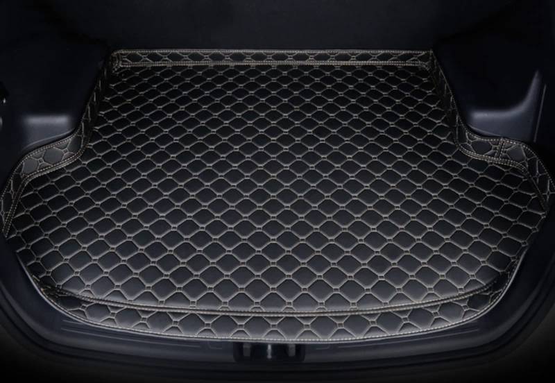 Für BMW I4 2022 Auto Leder Kofferraummatte, Kofferraumwanne Cargo Kofferraum Schutzmatten Teppich Kratzfest Innenzubehör,E/Black-Beige von ALDEPO