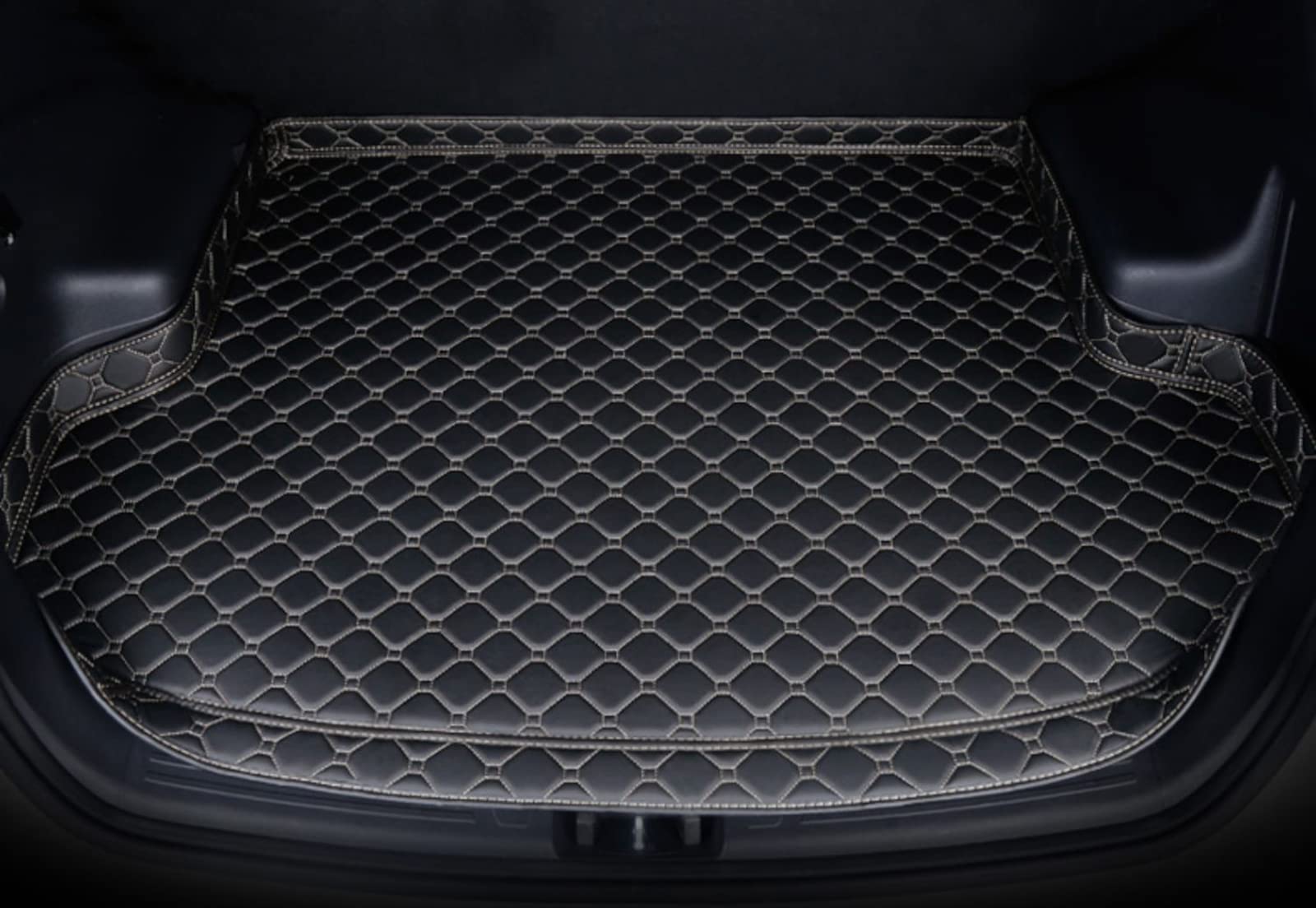 Für Jaguar F-PACE 2019-2023 Auto Leder Kofferraummatte, Kofferraumwanne Cargo Kofferraum Schutzmatten Teppich Kratzfest Innenzubehör,E/Black-Beige von ALDEPO