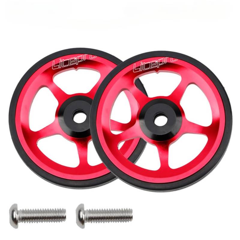 Faltrad Easy Wheel für Brompton Leichtgewichtiges ultraleichtes abgedichtetes Lager Schubräder Aluminiumlegierung breite einfache Räder für Faltrad Easywheel Faltrad Easy Wheel Roller (rot) von ALEFCO