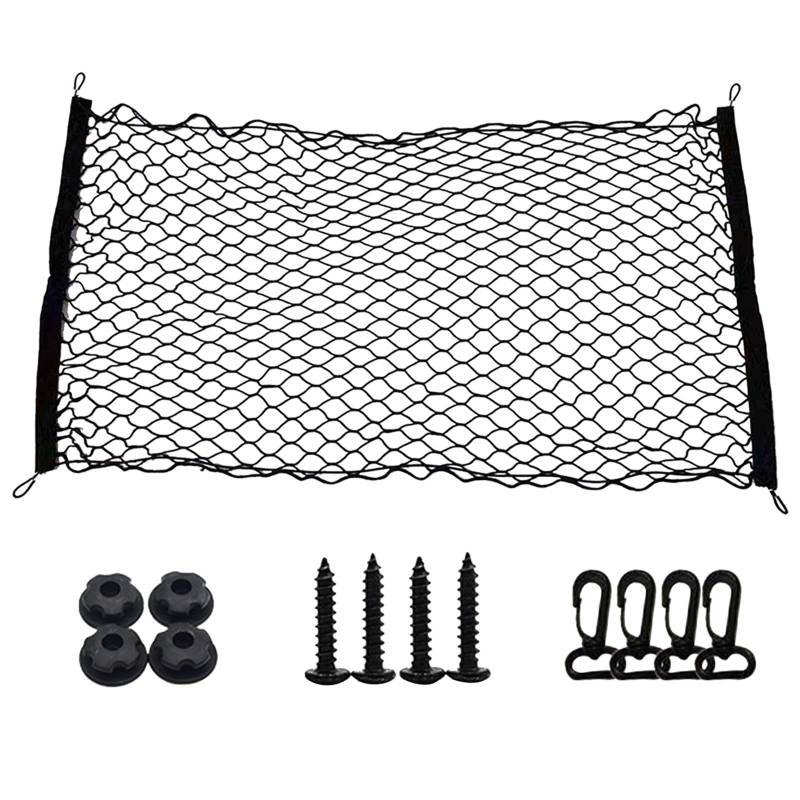 ALI2 Gepäcknetz 110x60cm,Kofferraumnetz Auto,Elastischer Gepäcknetz Auto,Kofferraum Netz Mit 4 Abs Haken,Gepäcknetz Wohnmobil,Gepäcknetz Kofferraum Zur Befestigung Von Gegenständen,Schwarz (110x60cm) von ALI2