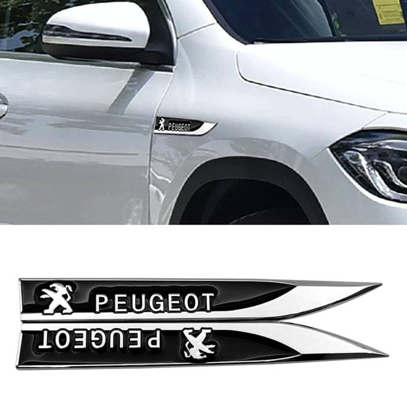 2 Stück Auto 3D Metallaufkleber, Karosserie Seitenflügel Dekorationsaufkleber, Seitliches Emblem-Abzeichen, Grill Logo Aufkleber, Für Peugeot 107 108 206 207 308 307 508 2008 3008 von ALIEDA