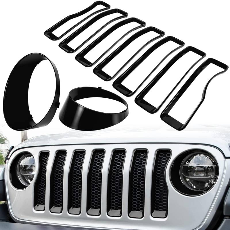 Frontgrill-Gittereinsatz und Scheinwerfer-Zierabdeckung für Jeep Wrangler JL JLU Unlimited Sport/Sport 2018–2022, Außenzubehör von ALIEDA