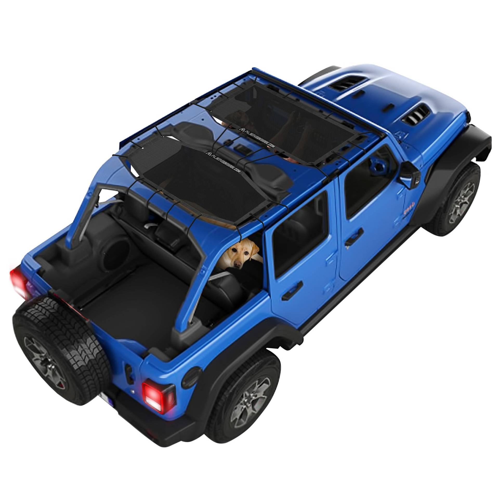 Alien Sunshade Jeep Wrangler JLU (2018-aktuell) - Front & Rear Mesh Sun Shade for Jeep JL Unlimited - Blocks UV, Wind, Noise - Bikini JLkini Top Cover for Sport, Sport S, Sahara, Rubicon (Schwarz) von ALIEN SUNSHADE